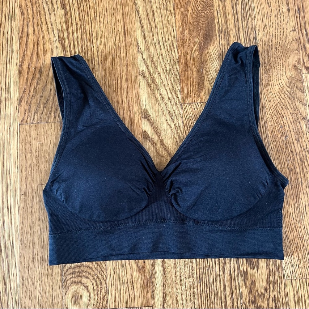 Prettywell Seamless Wireless Sleep Bra XL Black Removeable Pads